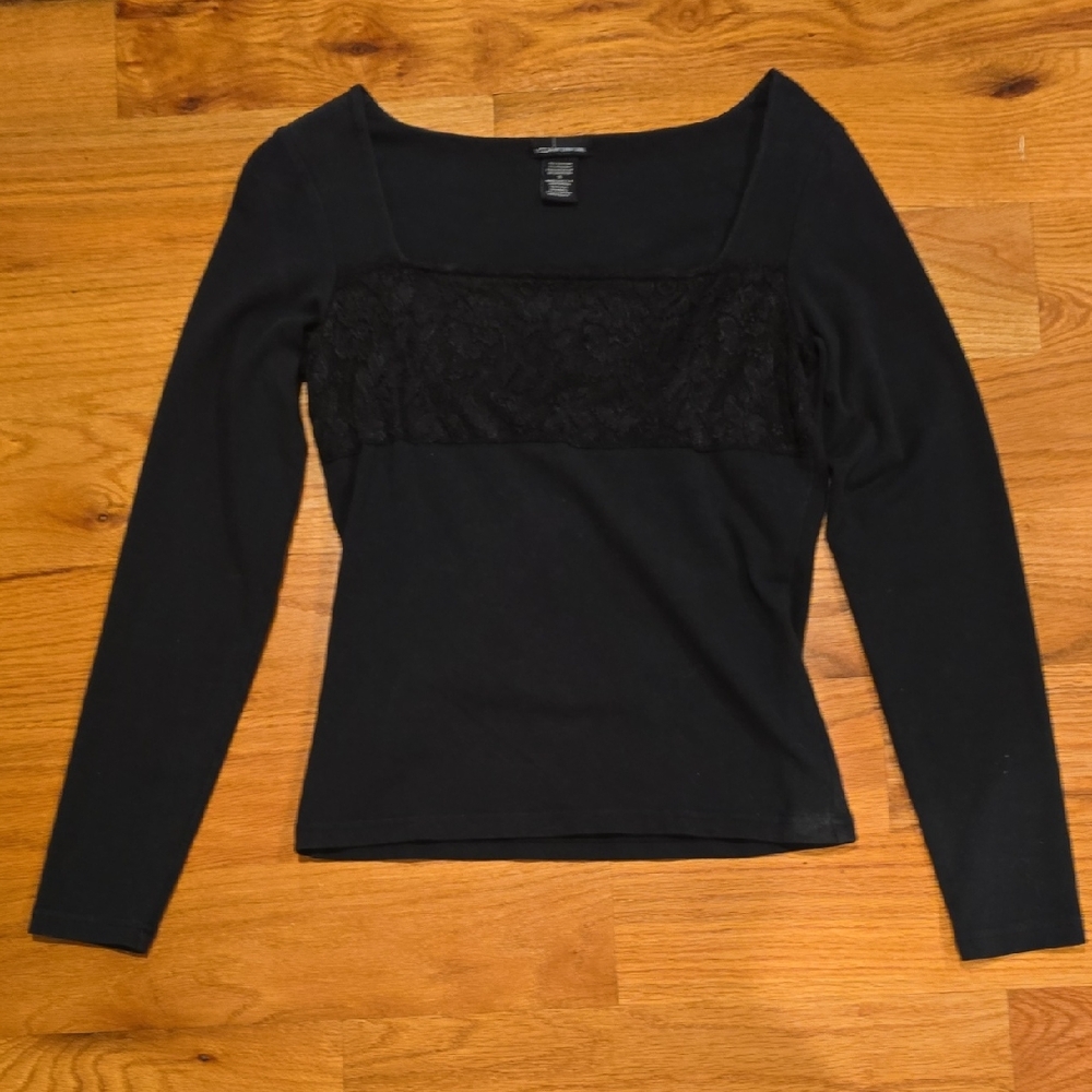 Moda International Black Long Sleeve Top with Lace